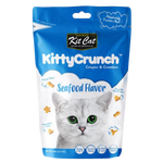 Kitty Crunch Seafood Flavor cat treat package with a cat's face on the front.