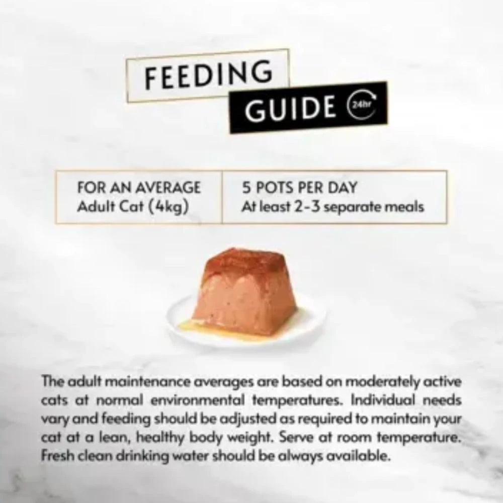 Feeding guide for a cat food product with text and a picture of a cat food pate.