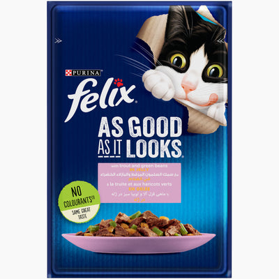 Felix with Trout and Green Bean Wet Cat Food Pouch 85g.