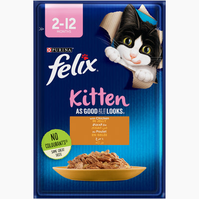 Felix with Chicken in Jelly Wet Kitten Food Pouch 85g.