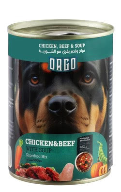 orgo canned food for dog chicken & beef & soup 400g.