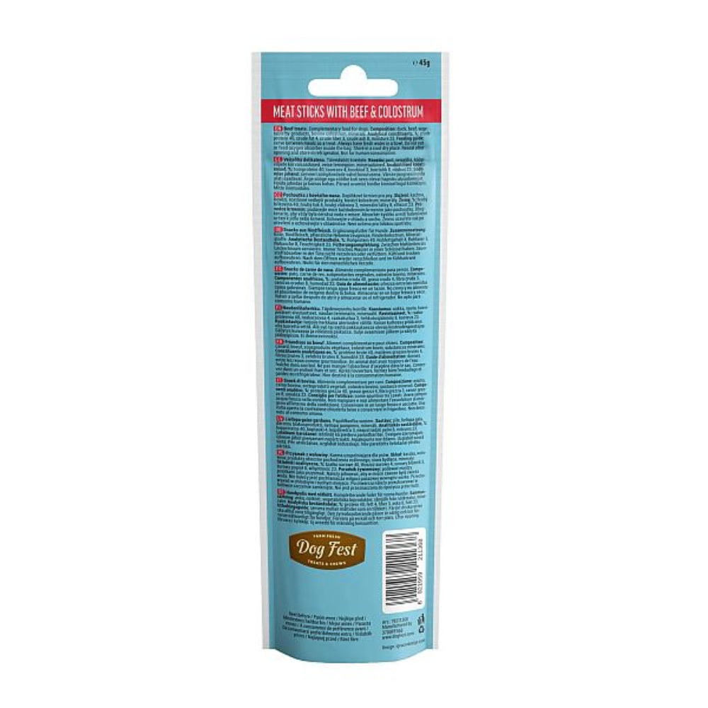 Dog treat package with blue label on a white background