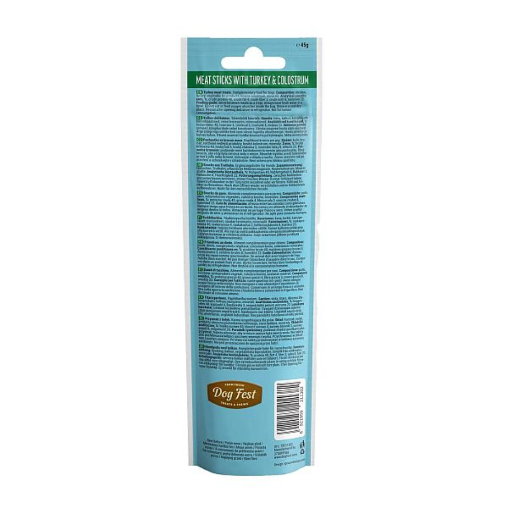 Blue package of 'Dog Fest' pet food with text and branding on a white background