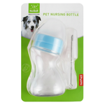 Nunbell pet nursing bottle on a green packaging background with a dog image.