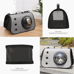 Pet carrier with transparent sphere for visibility, shown from multiple angles.