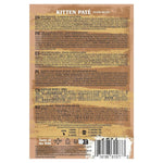 Back of a cat food package with text and branding