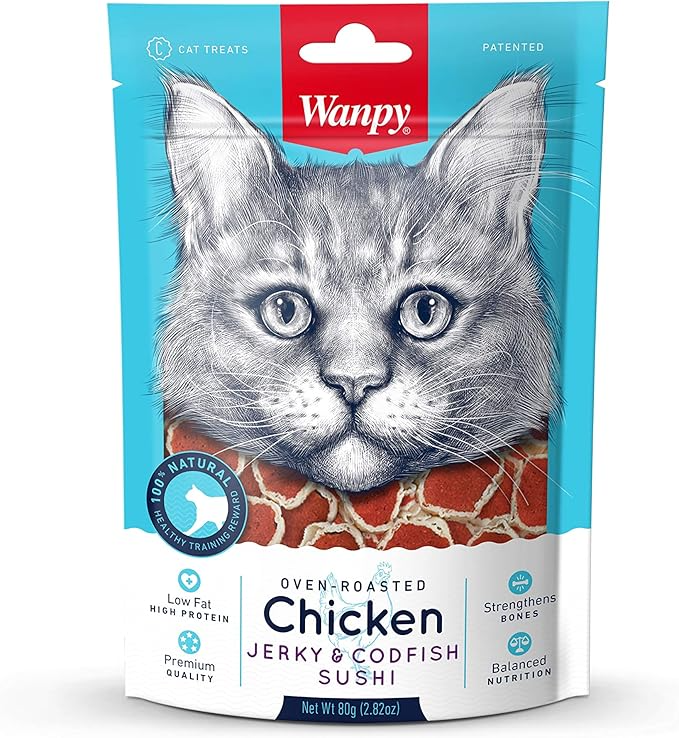 Wanpy Chicken Jerky & Codfish Sushi cat treats 80g