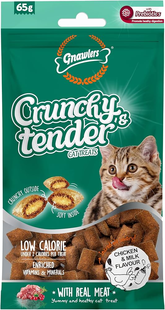 Gnawlers Crunchy & Tender Cat Treats Chicken & Milk 65g