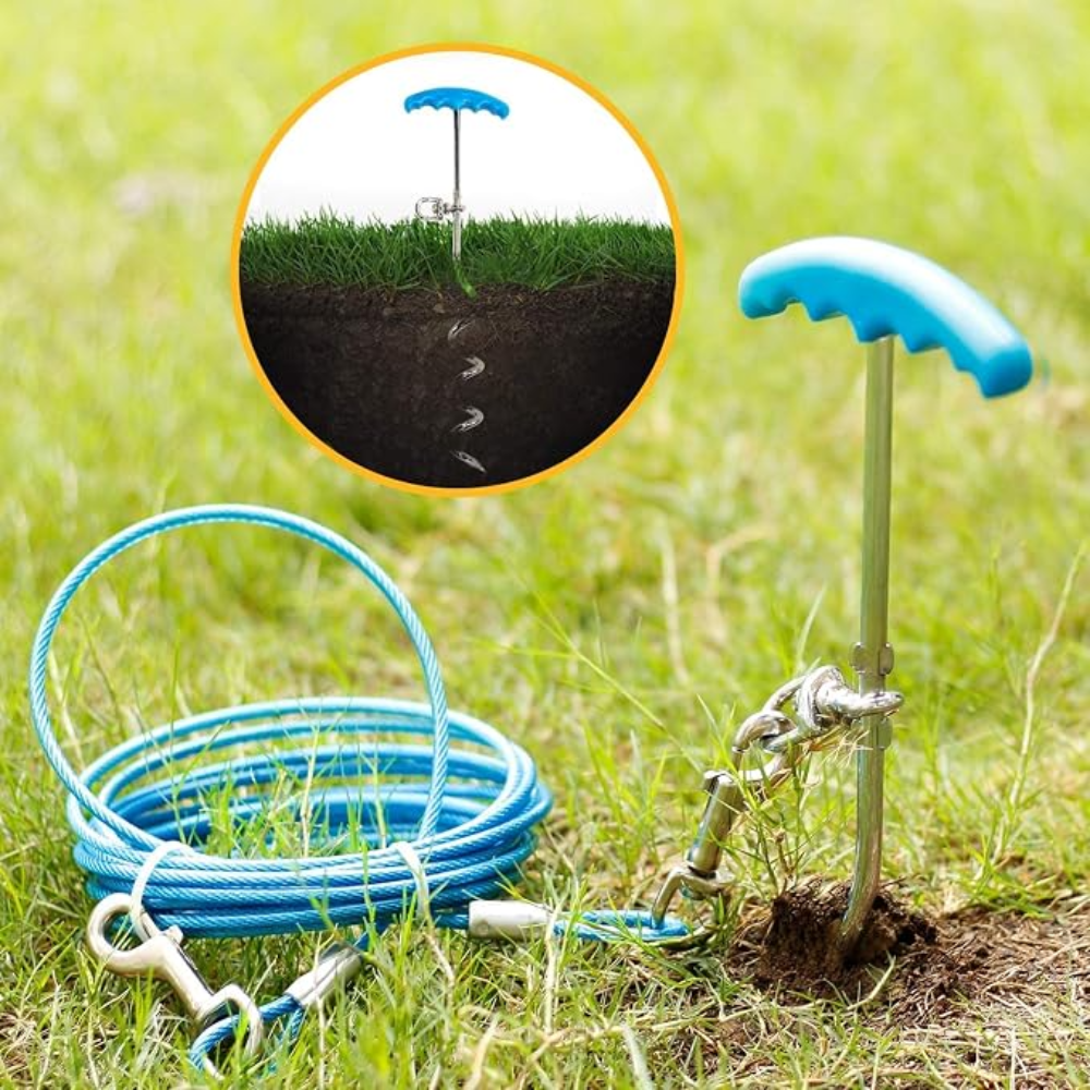 20ft Dog Tie Out Cable And Stake Set Small Large Dog Ground Field Spike Stake Petfast.shop Generic Dog leash & Coller & Harness Supplies petfast.shop EgyptDefault Title 1200.00