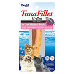 Inaba Tuna Fillet Grilled cat treat packaging with cats on a blue background
