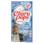 Package of INABA Churu Pops Tuna Recipe cat treats on a white background