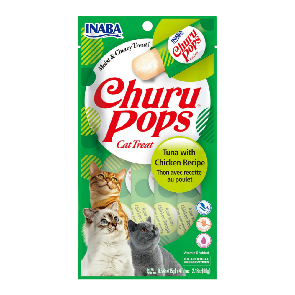 INABA Churu Pops cat treat packaging with images of cats on a white background