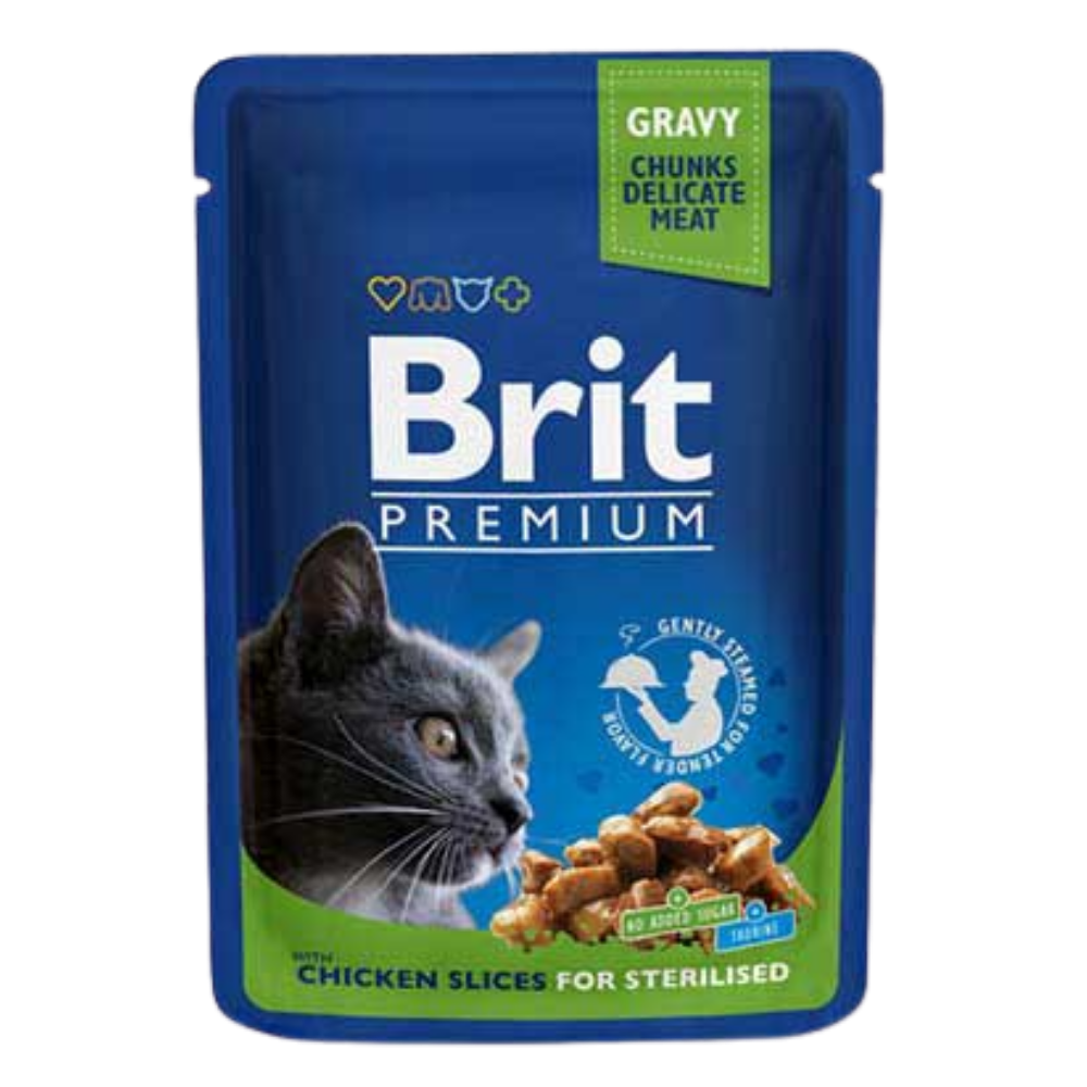 Brit Premium cat food packet on a white background