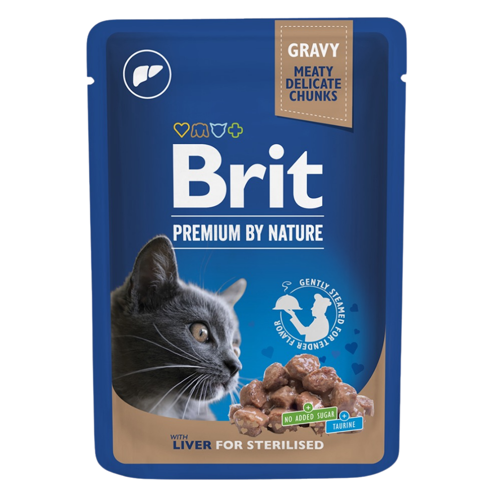 Brit Premium by Nature cat food pouch on a white background