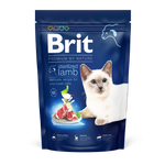 Bag of Brit cat food with a cat on the label on a white background