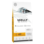 Molly cat food package with a cat's face on the packaging