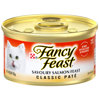 FANCY FEAST Classic Pate Savoury Salmon Feast Gourmet Cat Food 85g.