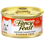 FANCY FEAST Classic Pate Savoury Salmon Feast Gourmet Cat Food 85g.