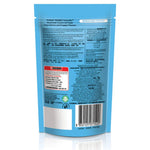 Blue pet food packaging with text and a barcode on a white background
