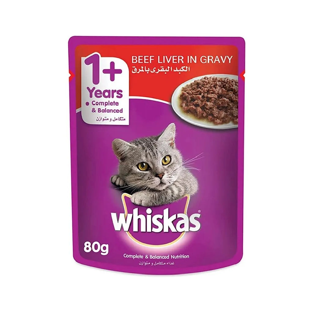 Whiskas Cat Food With Beef Liver In Gravy 80G.