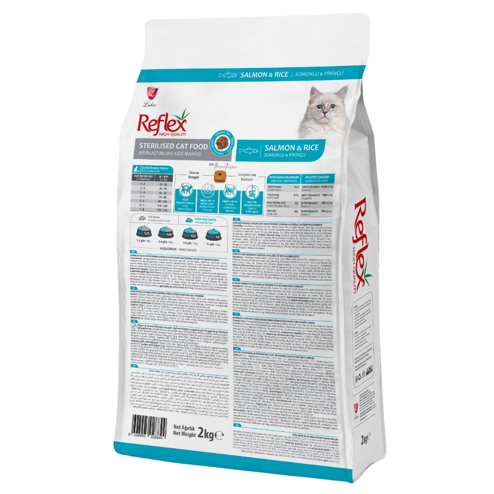 Cat food package with Reflex branding on a white background