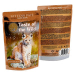 Taste of the Wild Kittens Pate cat food package with a lynx on the front.