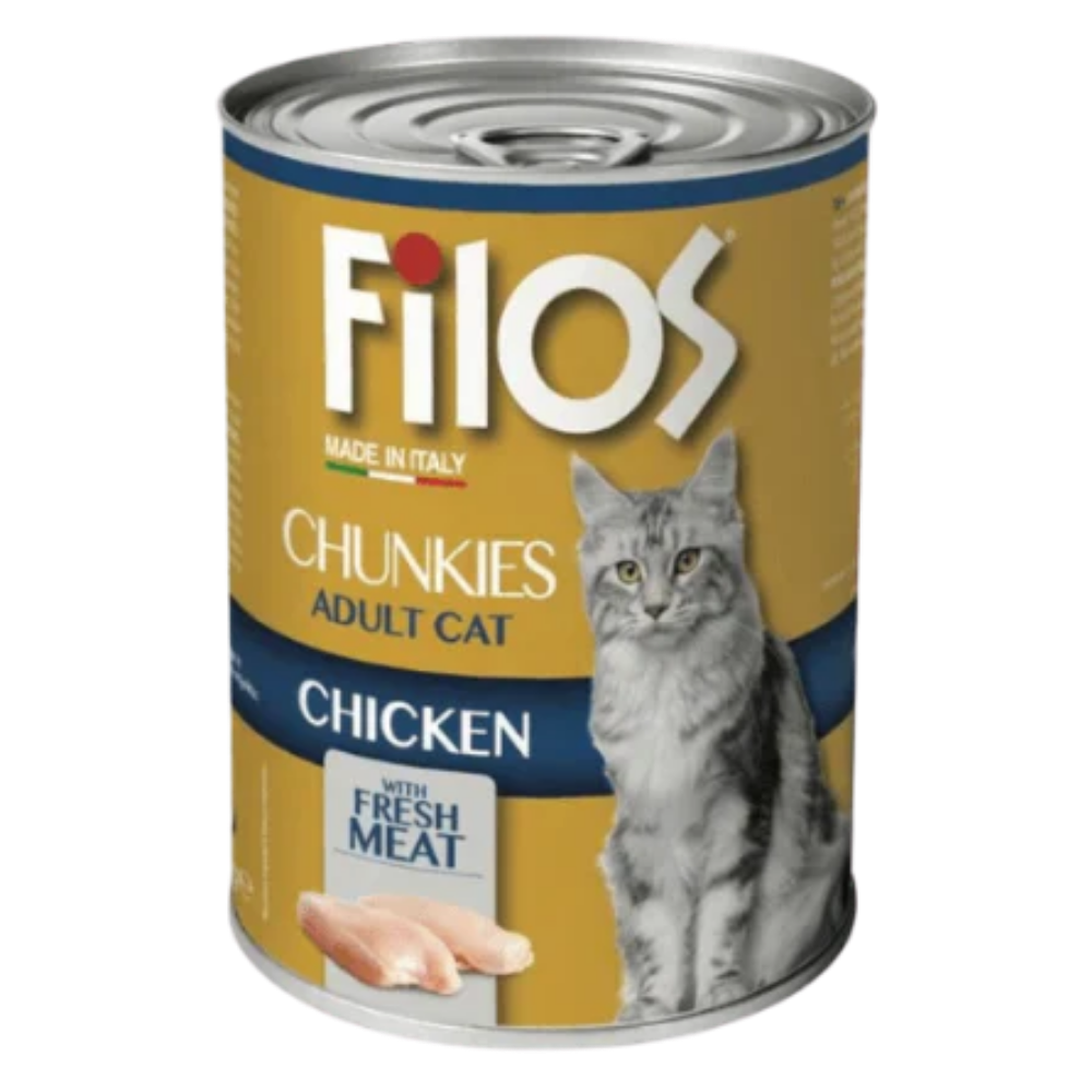 Can of Filos Chunkies Adult Cat Chicken with Fresh Meat on a white background