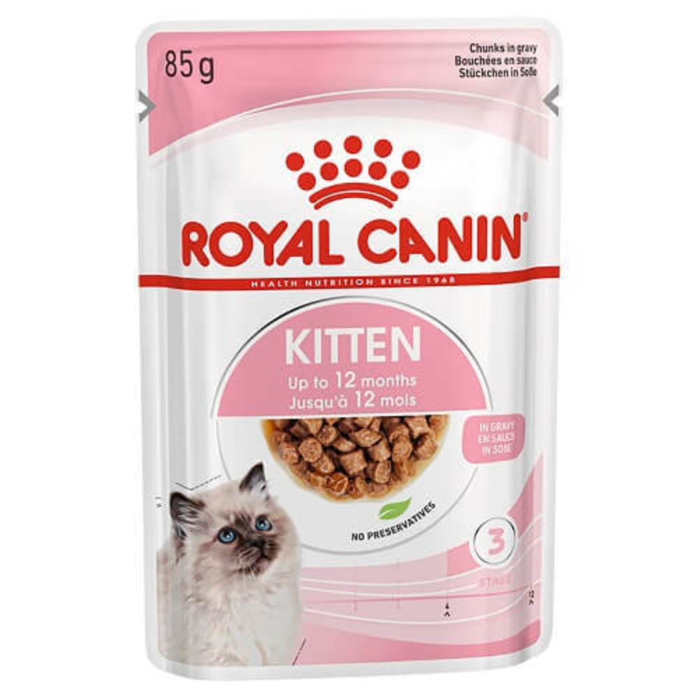 Royal Canin Kitten food pouch on a white background