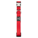 Red dog collar with a brand logo on a white background