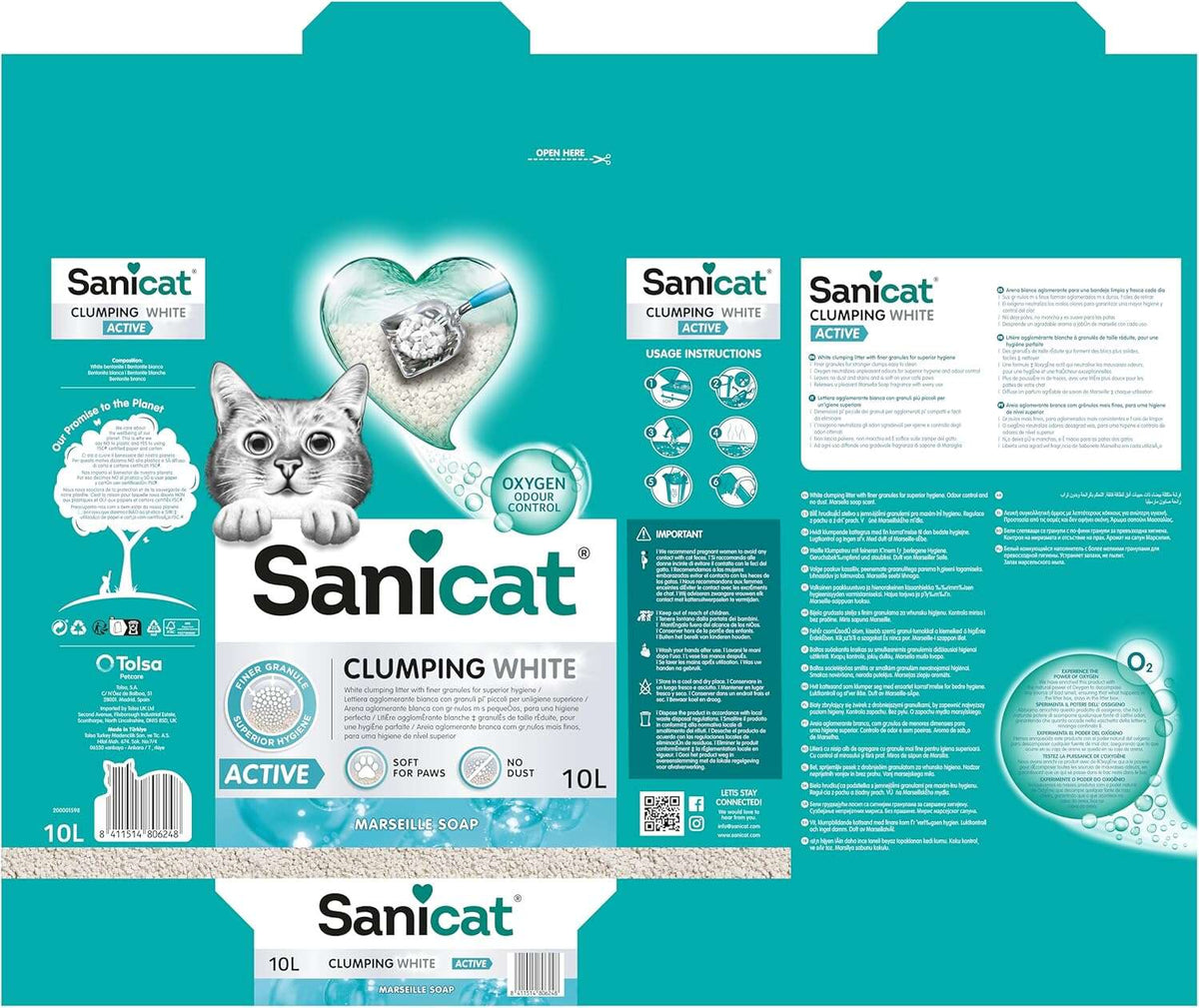 Sanicat Active White Ultra Clumping Cat Litter 10 L.