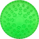 Green dog toy with paw print pattern on a white background