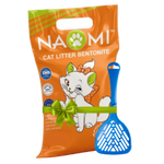 Naomi cat litter packaging with a blue scoop on a white background