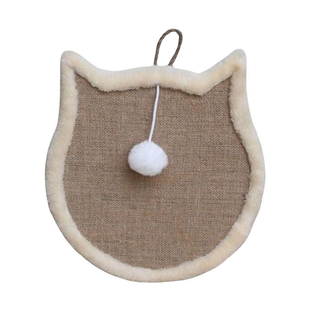 Cat-shaped toy with a white ball on a white background