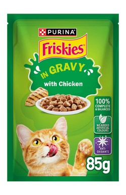 Friskies Chicken Chunks in Gravy Wet Cat Food Pouch 85g.