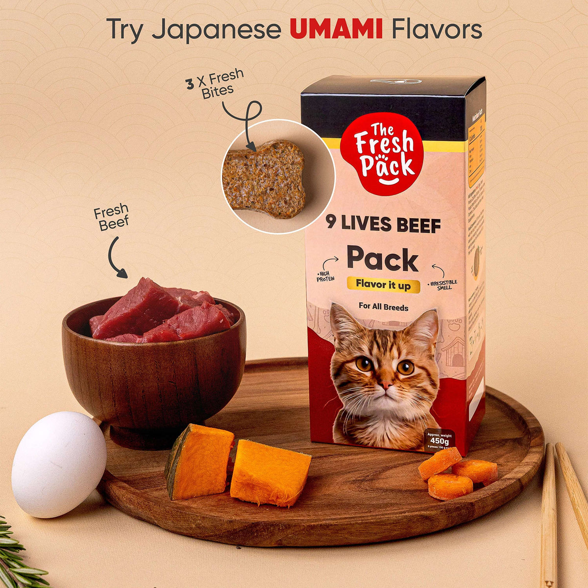 The Fresh Pack 9 Lives Beef For cats - "UMAMI" 450 Grams.