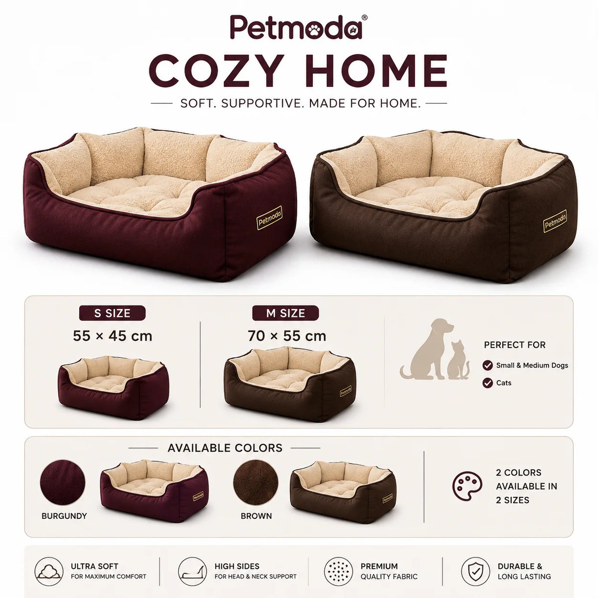 Petmoda Leather / Fur Cozy Bed 70*55 Cm