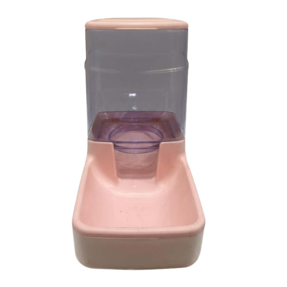 Pink and gray pet feeder on a white background