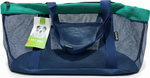 Blue and green pet carrier with a visible brand tag on a white background