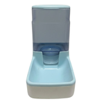 Blue and gray pet feeder on a white background