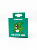 Green packaging of a 'Chirping Ball' with a cartoon frog design on a white background