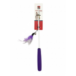 Cat toy with purple feather on a white background