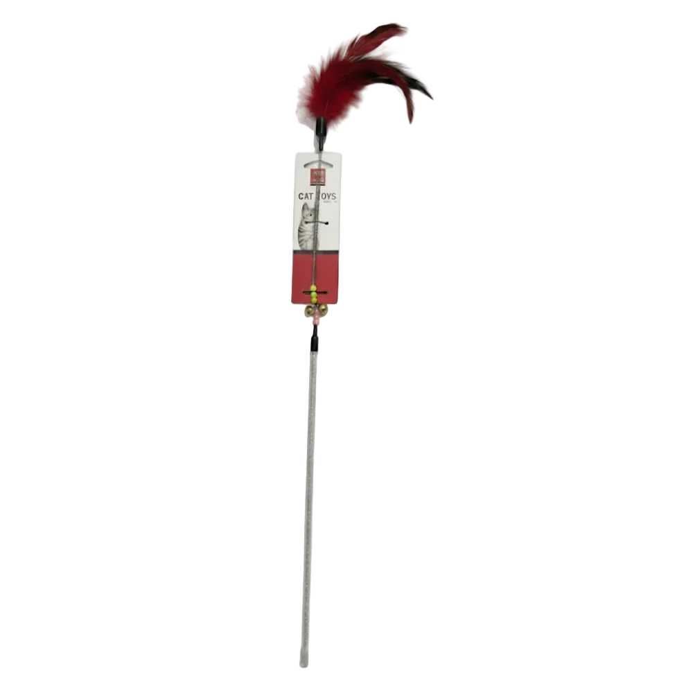 Cat toy with feather on a white background