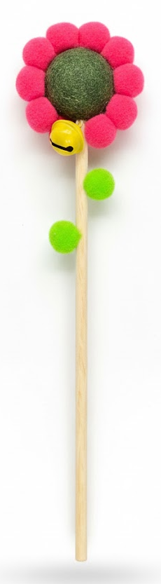 Toy with a flower-shaped top featuring colorful balls on a white background
