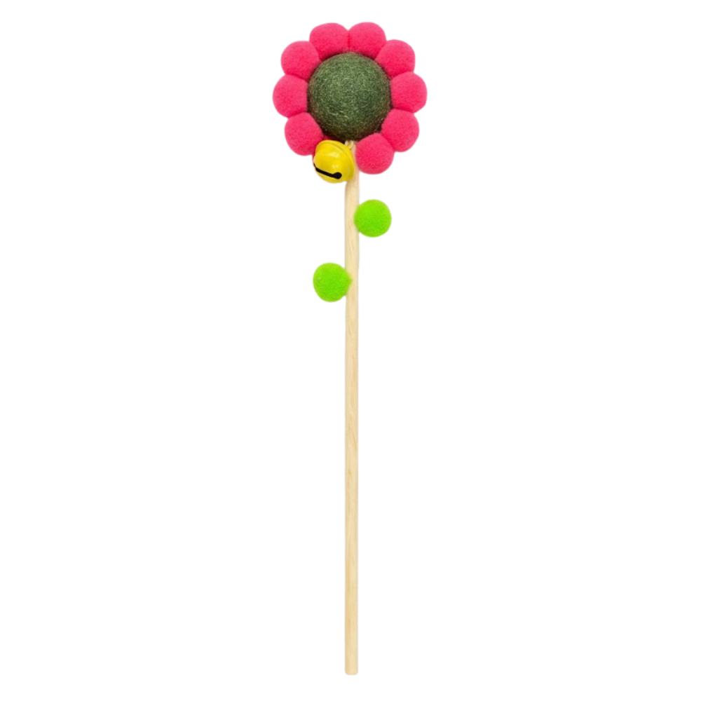 Toy with a flower-shaped top featuring colorful balls on a white background