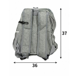 Gray backpack with measurements on a white background