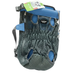Nunbell dog carrier with blue accents on a white background