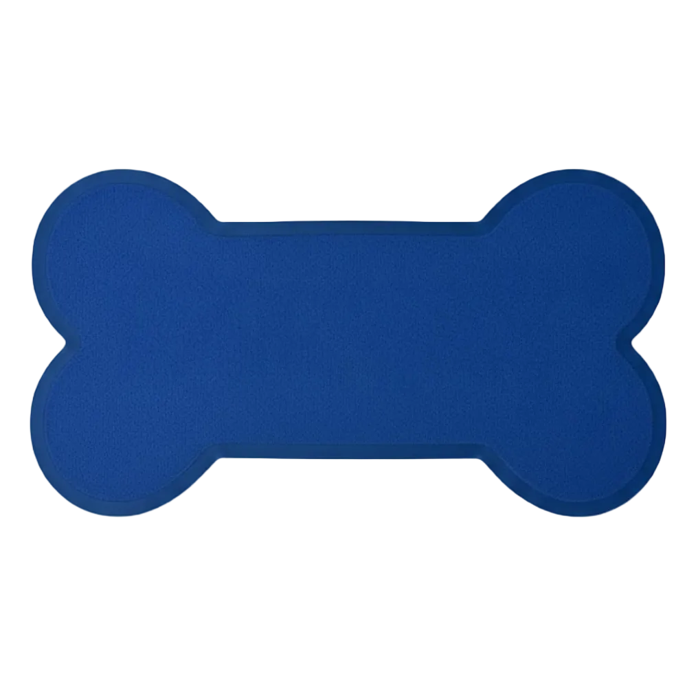 Blue bone-shaped mat on a white background