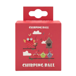 Red packaging box with bird illustrations and 'Chirping Ball' text on a white background