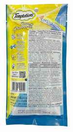 Temptations cat treat package with yellow and blue design on a white background