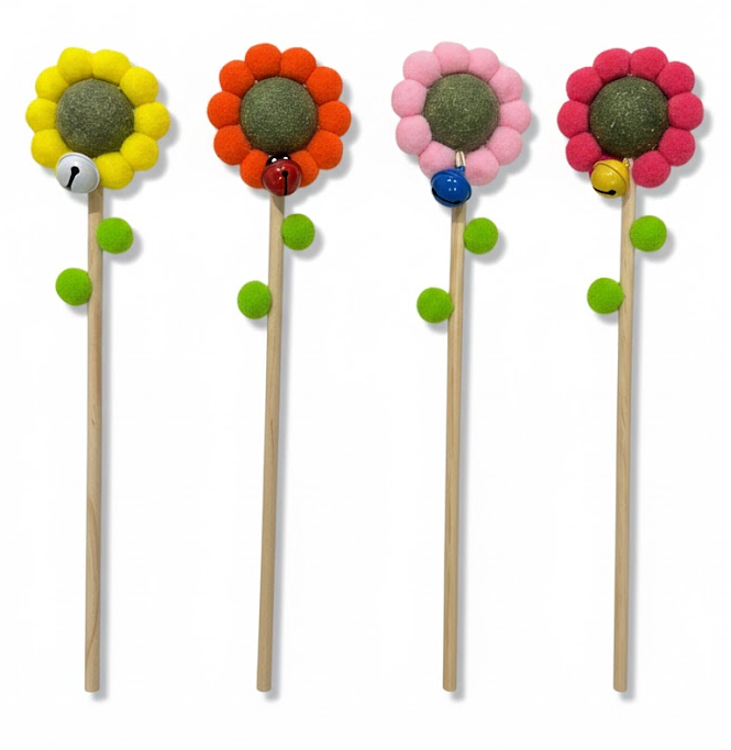 Cat Toy Rod SunFlower With CatNip And Bell